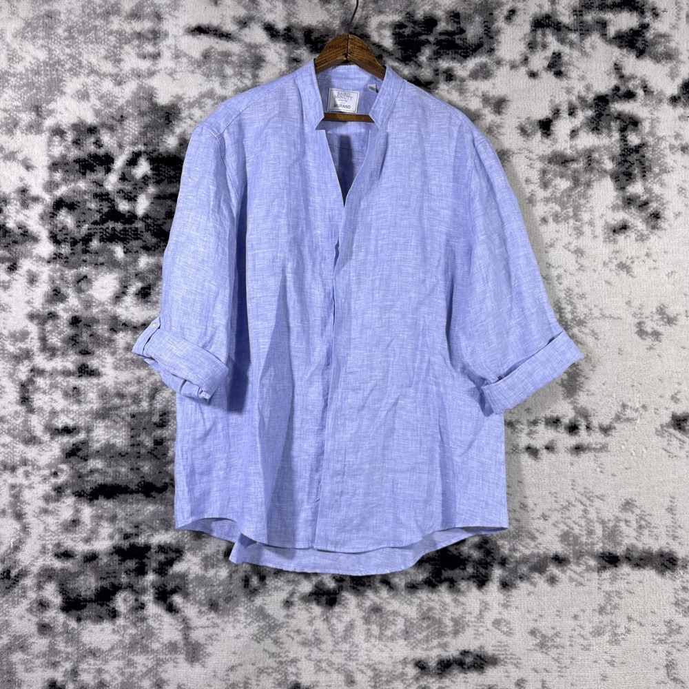 Biard Mcnutt Murano Shirt Mens Size Large Light Blue 100% Linen Rolled Sleeve